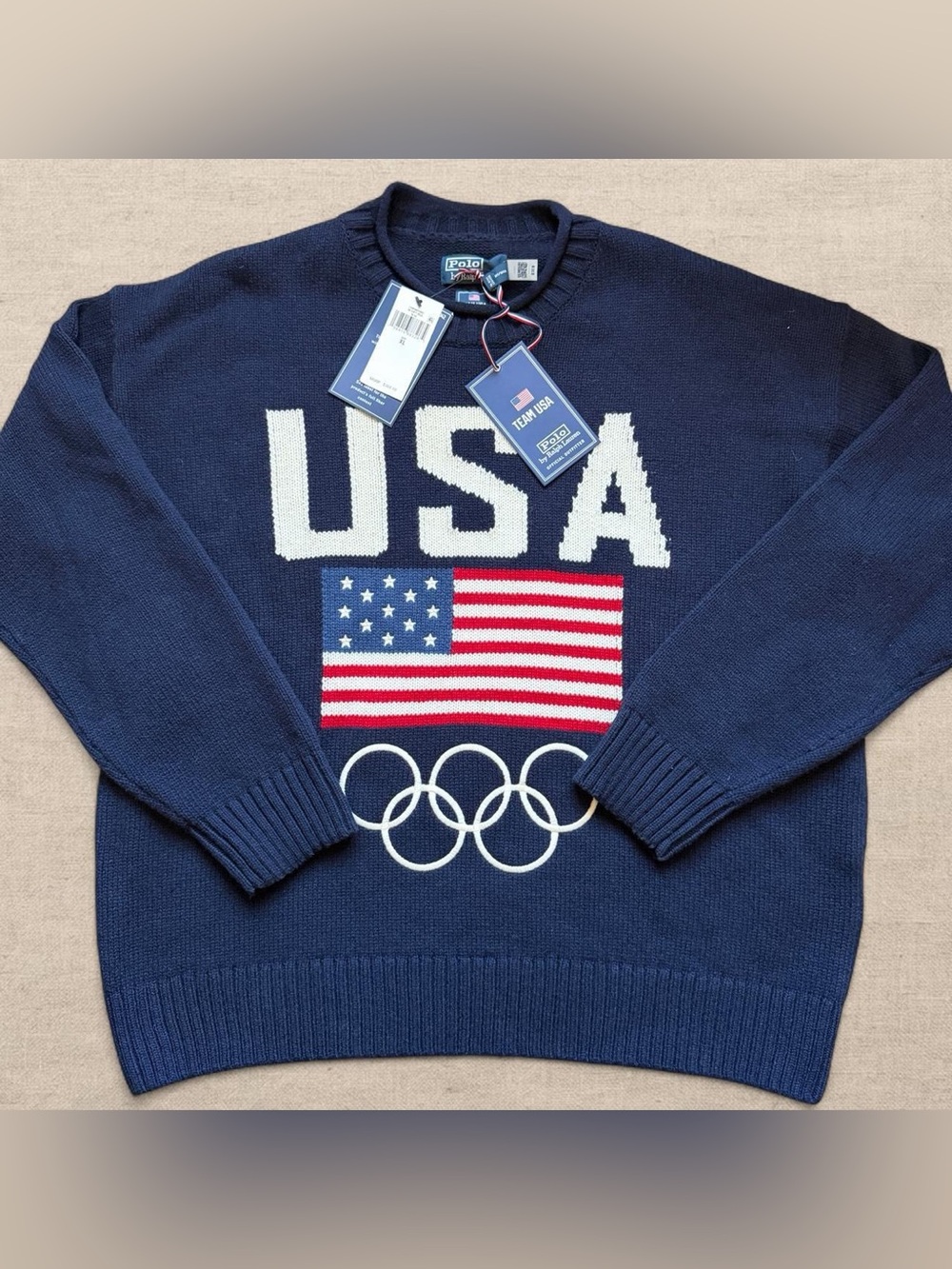 NWT Polo Ralph Lauren Team USA Olympic Flag Crewneck Sweater Navy XL